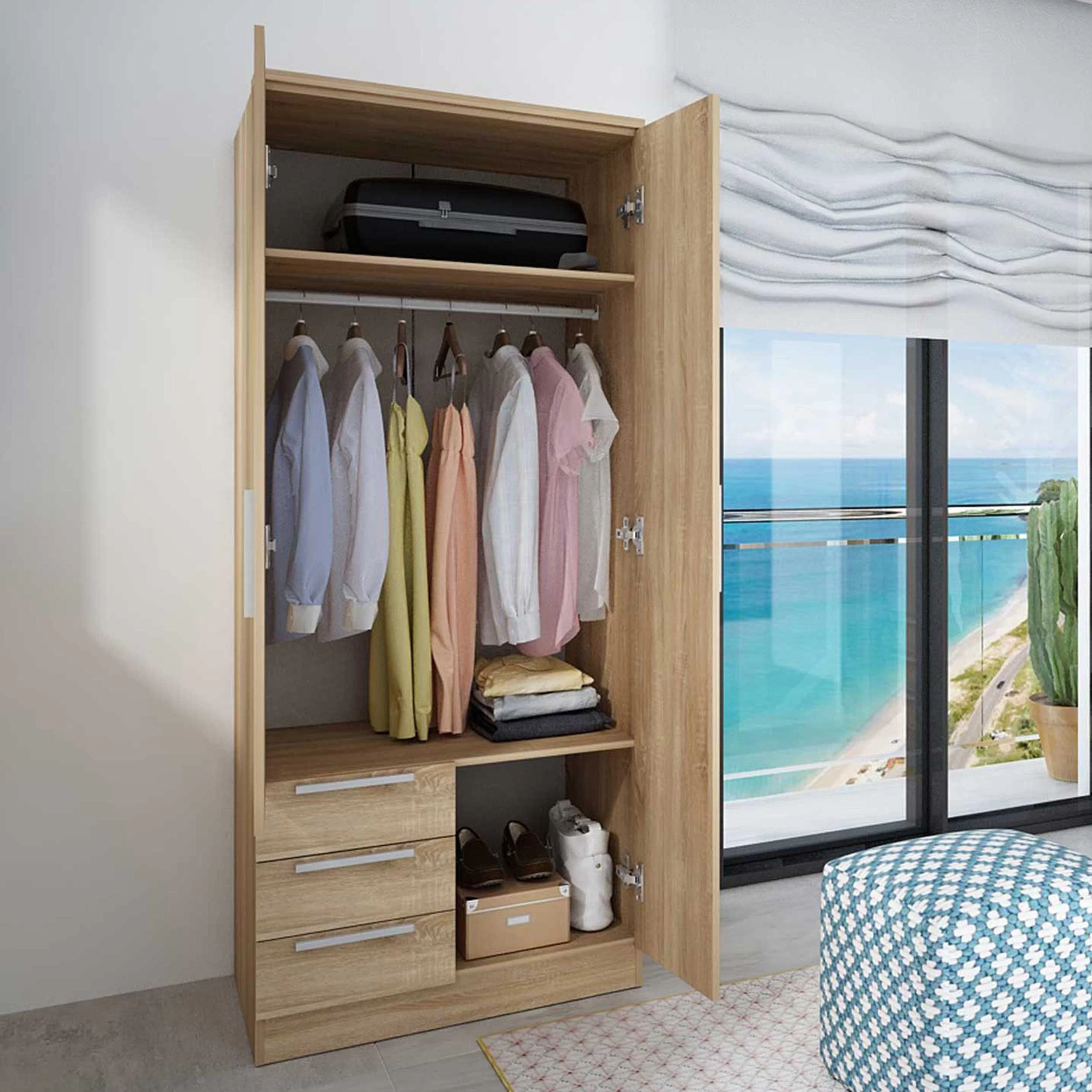 Kledingkast Ramos 80cm Met 2 Deuren & 3 Laden - Eik - Afbeelding 6