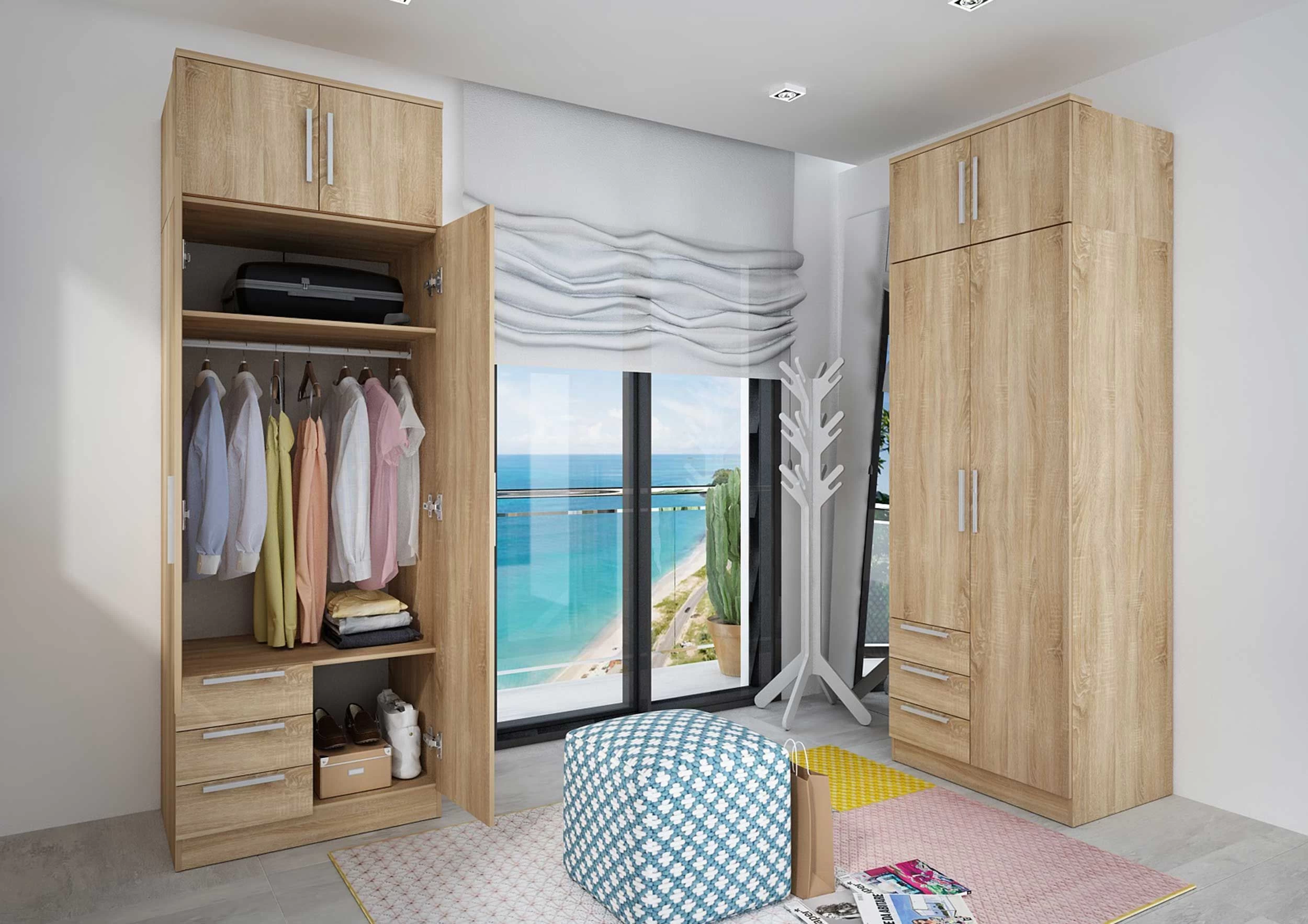 Kledingkast Ramos 80cm Met 2 Deuren & 3 Laden - Eik - Afbeelding 3