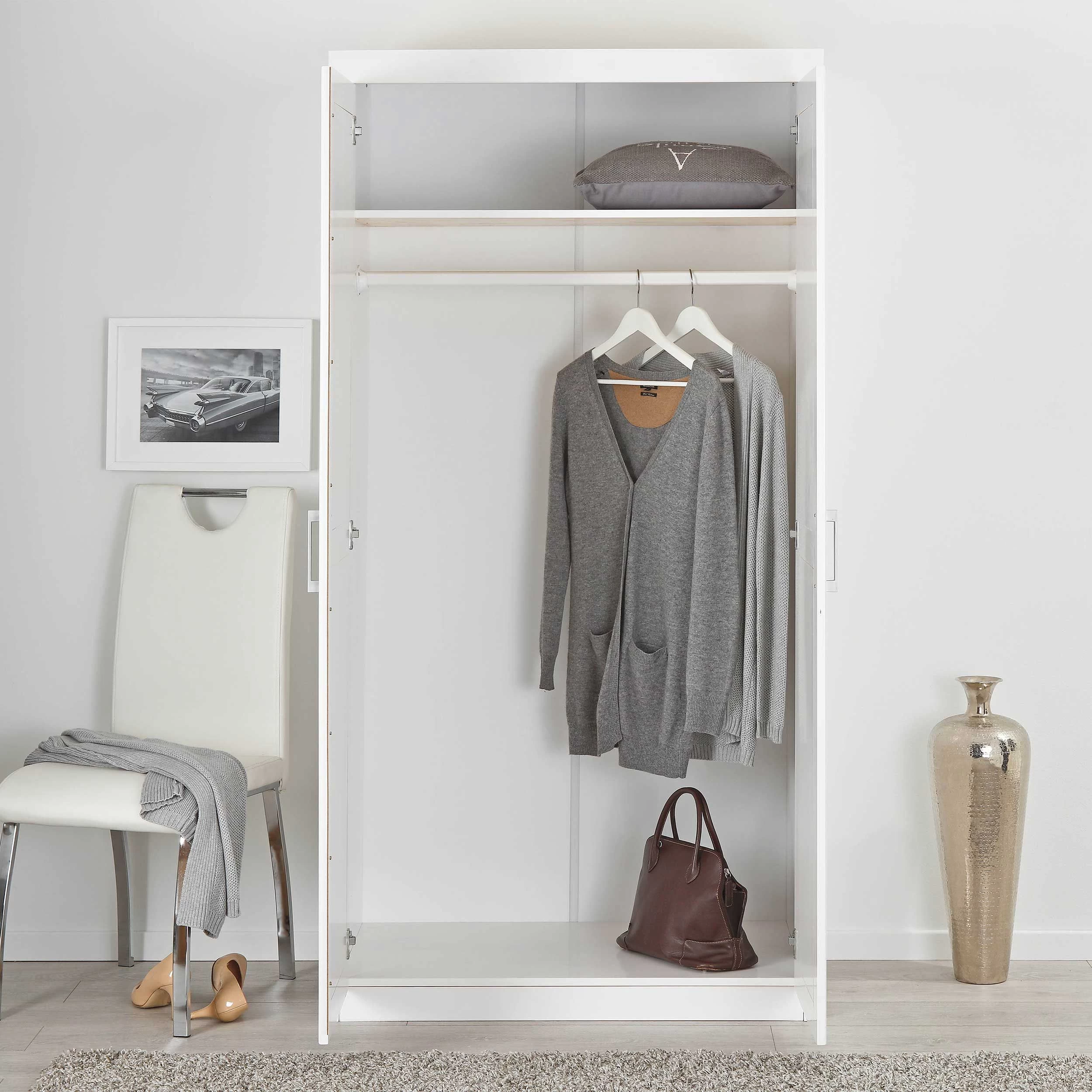 Kledingkast Leon 95cm Met 2 Deuren - Wit - Afbeelding 13