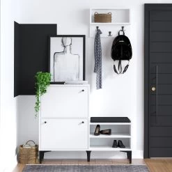 Schoenenkast Emerald | Melamine Coating | 110x92x35cm | Wit Zwart