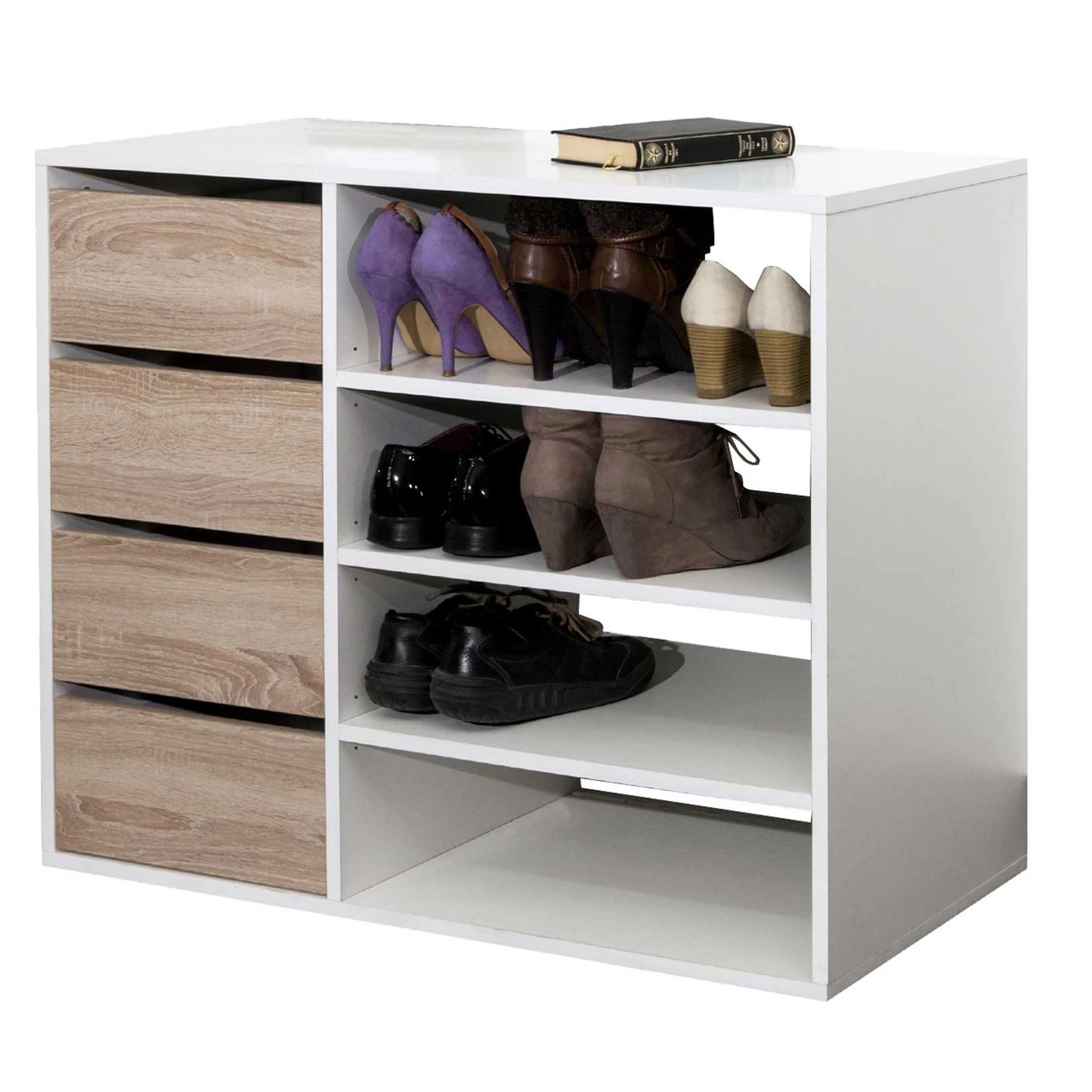 Schoenenkast Liverpool - Wit/eik - Afbeelding 6