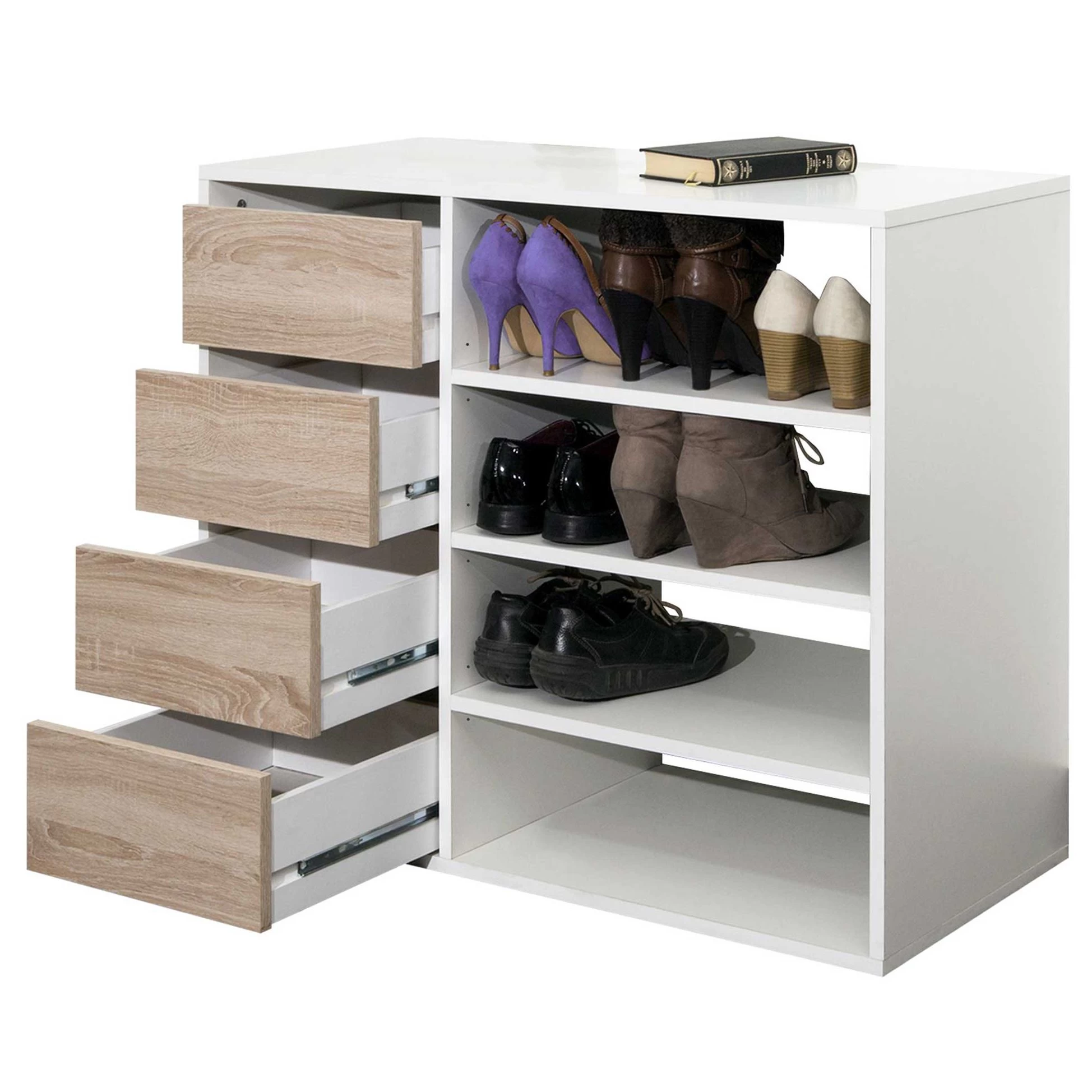 Schoenenkast Liverpool - Wit/eik - Afbeelding 5