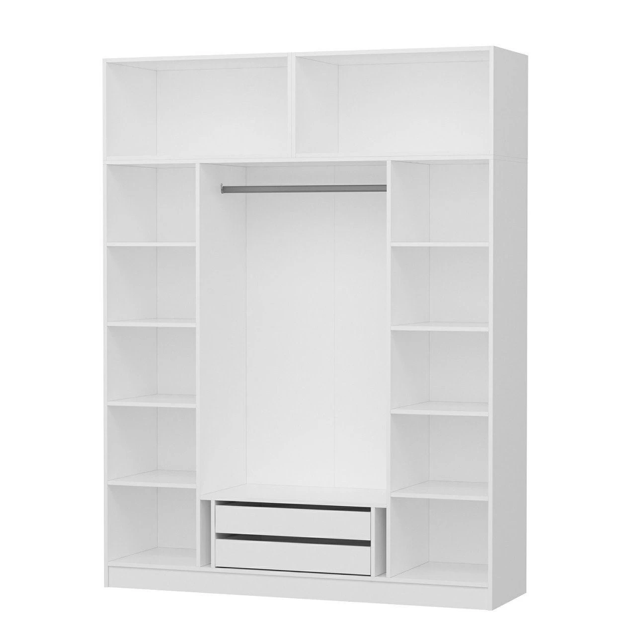 Woody Kledingkast: Ruime 100% Melamine Gecoat, Witte Kleur Met Talrijke Planken - Afbeelding 3