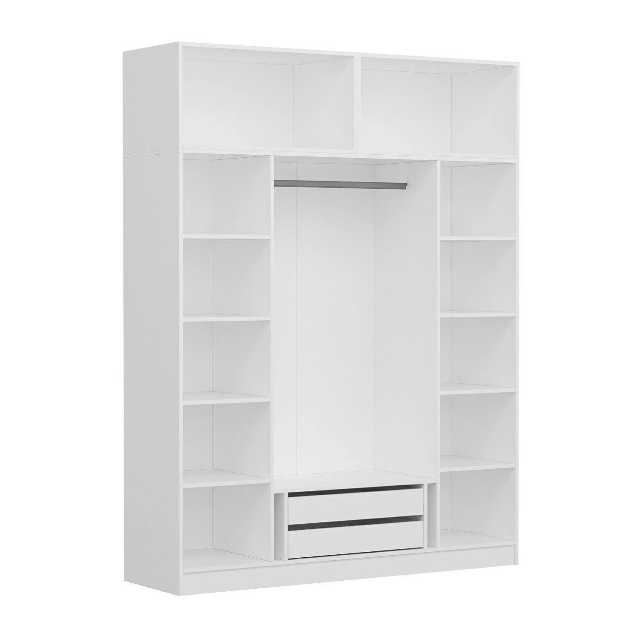 Woody Kledingkast: Ruime 100% Melamine Gecoat, Witte Kleur Met Talrijke Planken - Afbeelding 4