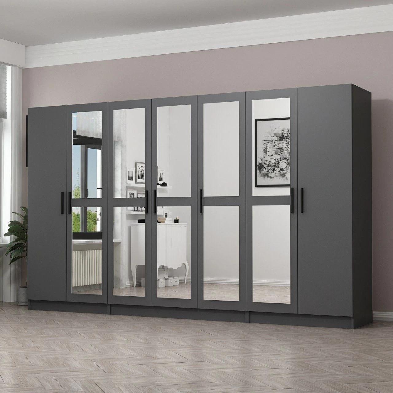 Houten Kledingkast | Antraciet | 100% Melamine | 315x210x52cm