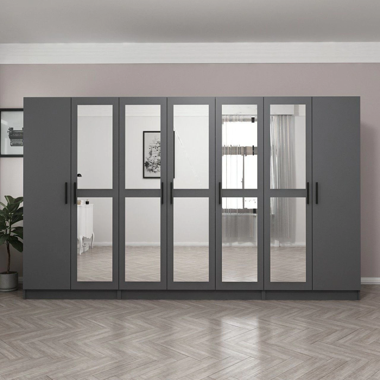 Houten Kledingkast | Antraciet | 100% Melamine | 315x210x52cm - Afbeelding 8