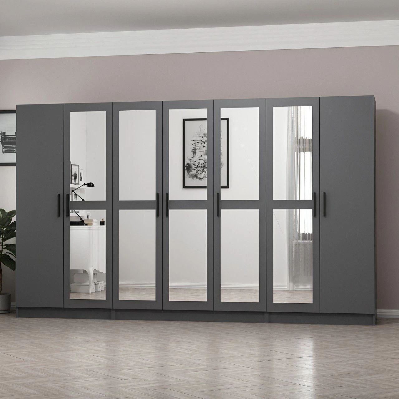 Houten Kledingkast | Antraciet | 100% Melamine | 315x210x52cm - Afbeelding 7