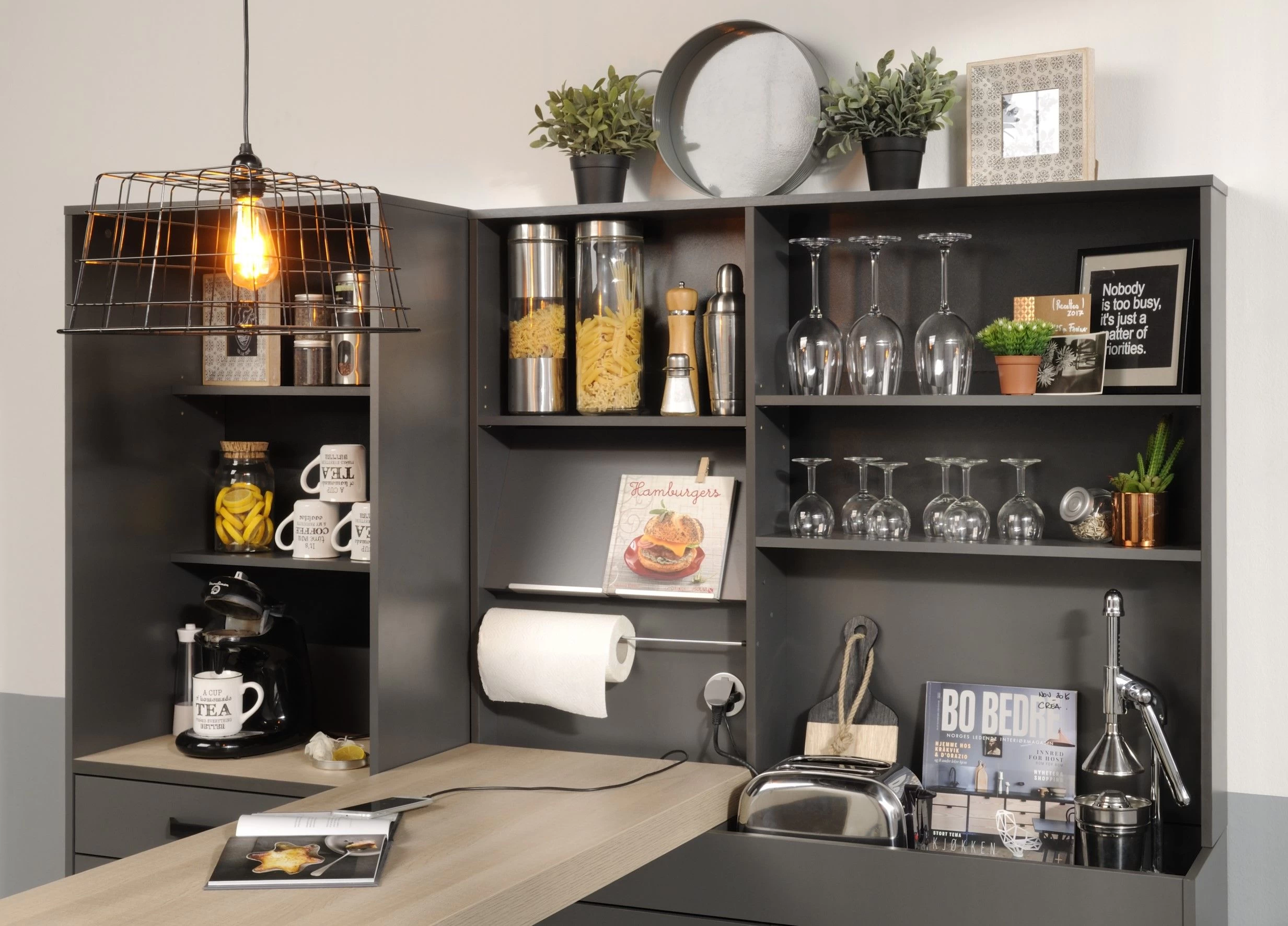 Buffet Moove 118cm, 3 Legplanken & Keukenrolhouder - Antraciet - Afbeelding 4