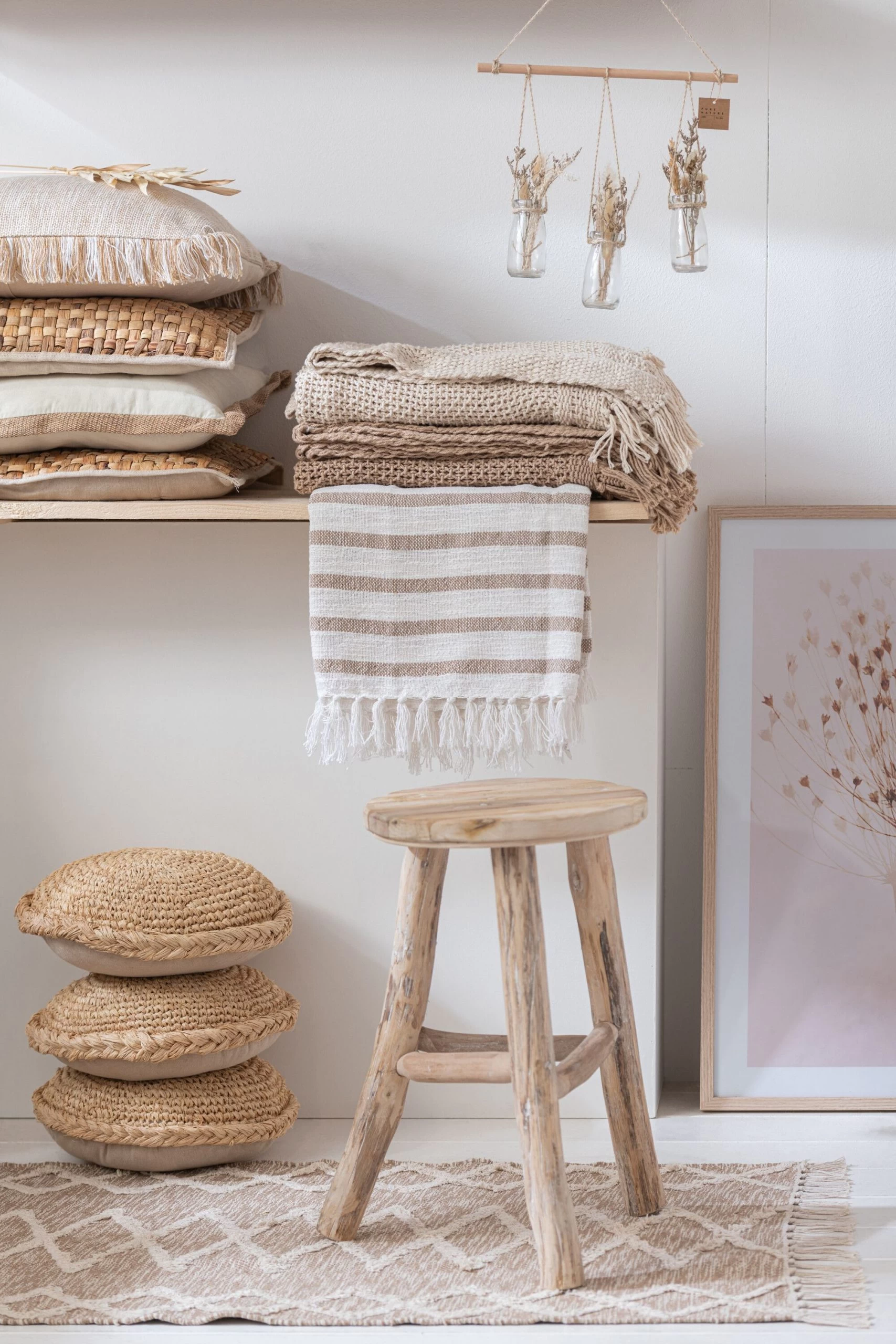 Kruk Rond Hout White Wash M - Afbeelding 2