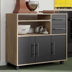 Bijzetkastje Cesar Voor Magnetron - Zwart/eik