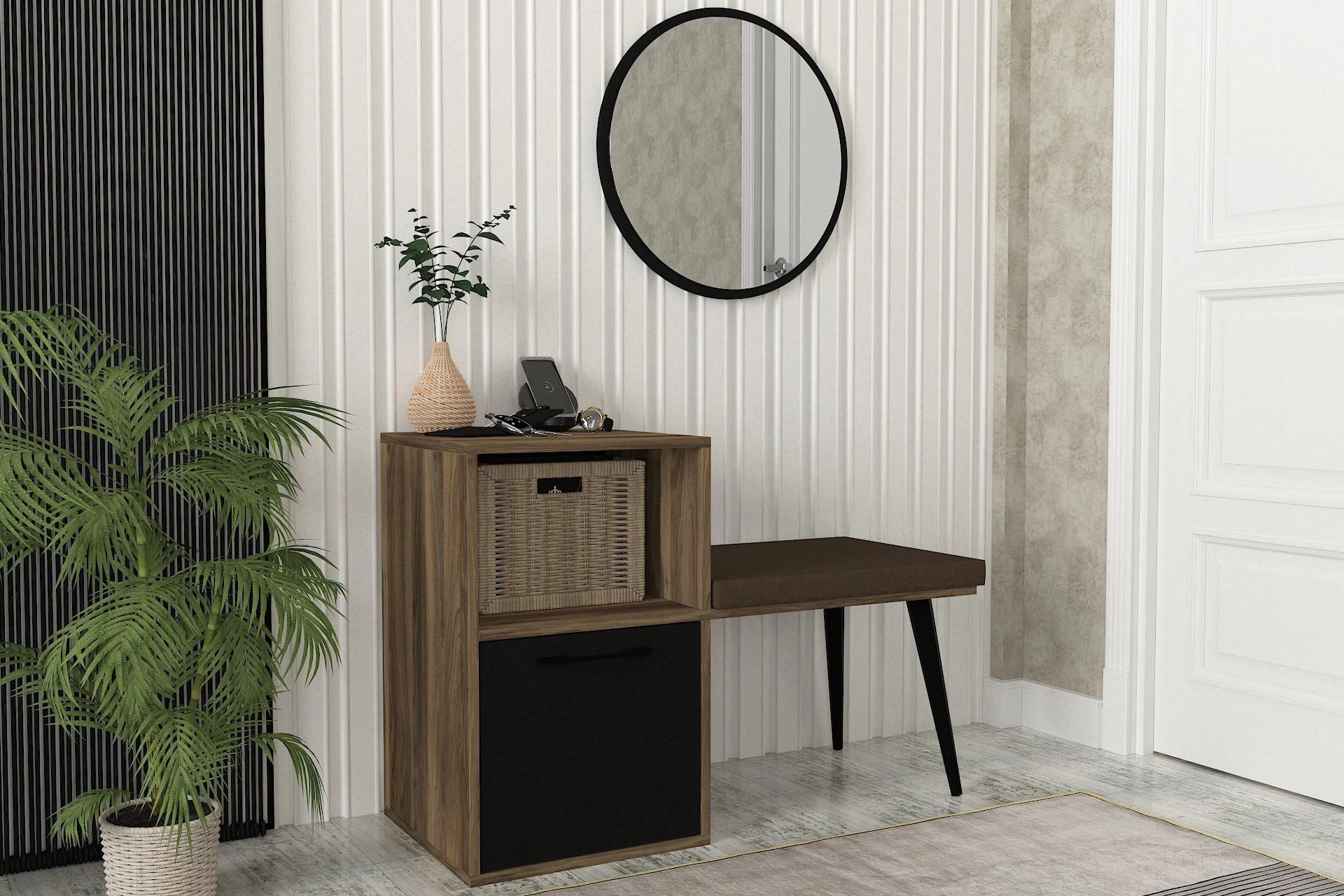 Tera Home Commode | 100% Melaminegecoat Met 18mm Dikte | Inclusief Spiegel | Kleur: Notelaarzwart - Afbeelding 7