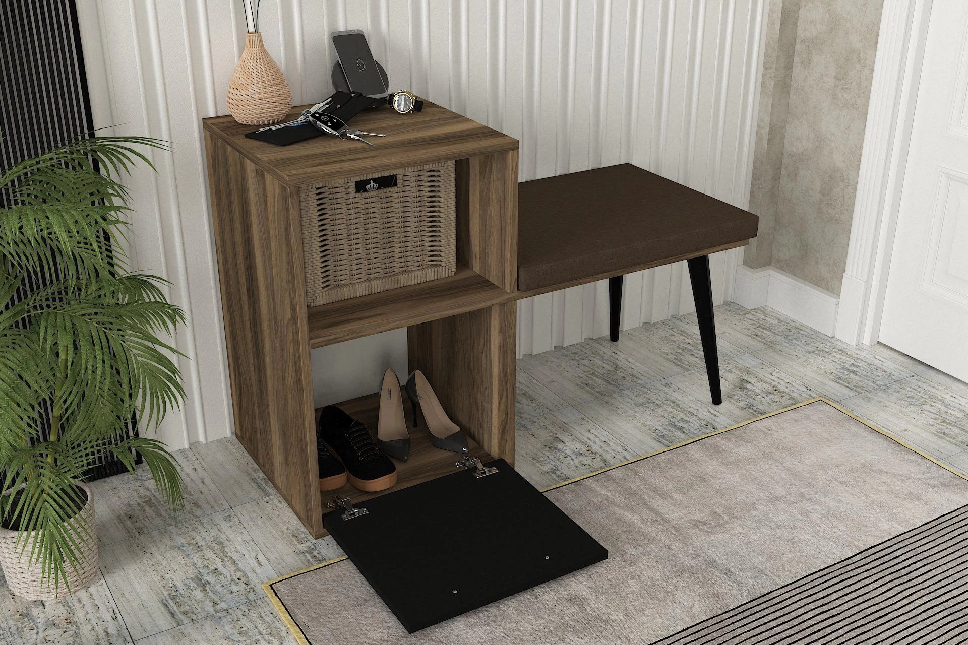 Tera Home Commode | 100% Melaminegecoat Met 18mm Dikte | Inclusief Spiegel | Kleur: Notelaarzwart - Afbeelding 6