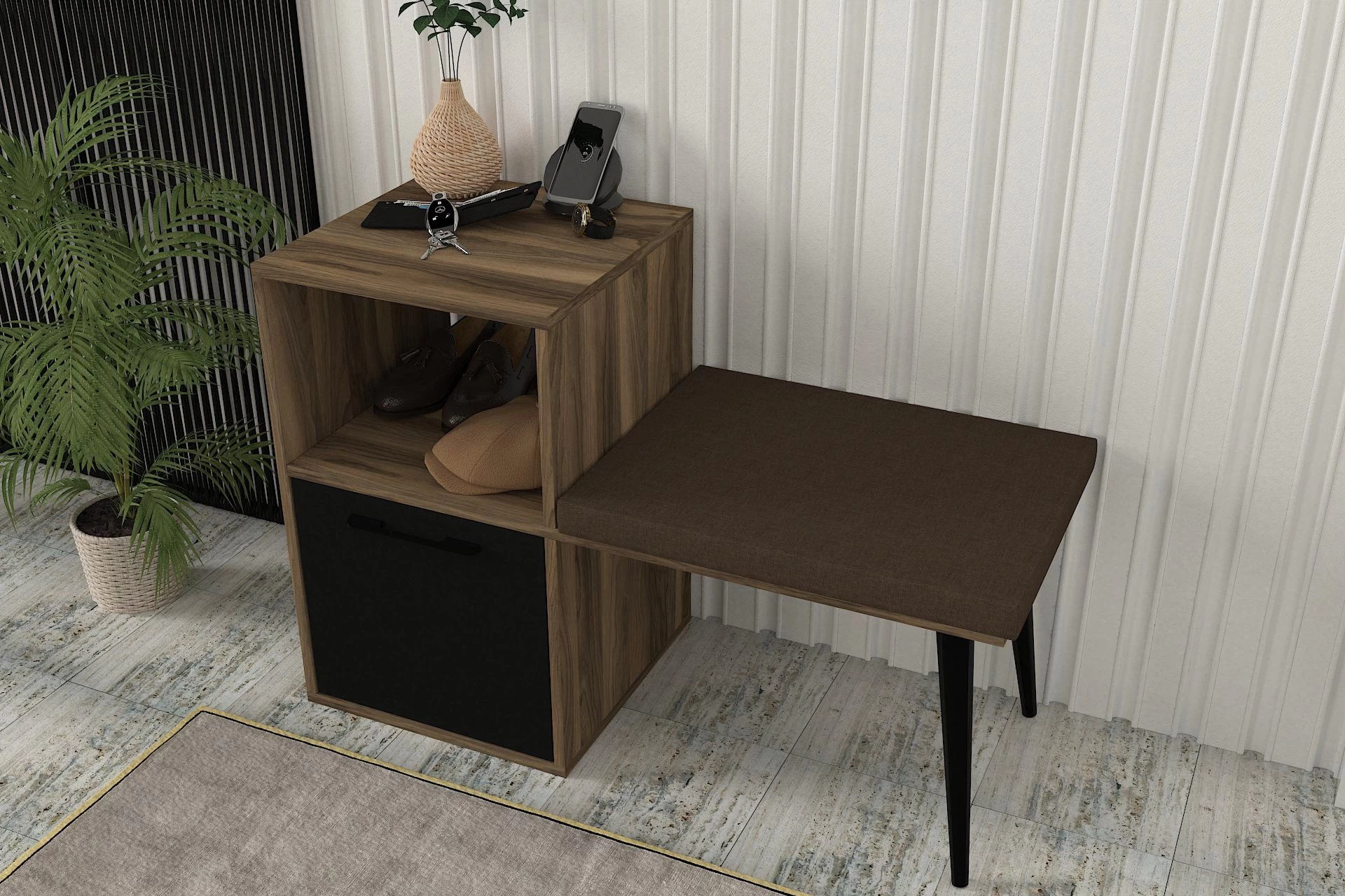 Tera Home Commode | 100% Melaminegecoat Met 18mm Dikte | Inclusief Spiegel | Kleur: Notelaarzwart - Afbeelding 5