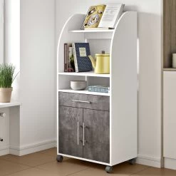 Bijzetkastje Jeanine Voor Microgolfoven - Wit/beton