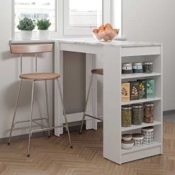 Bartafel Aravis 115x50 Met Opbergruimte - Wit/marmer