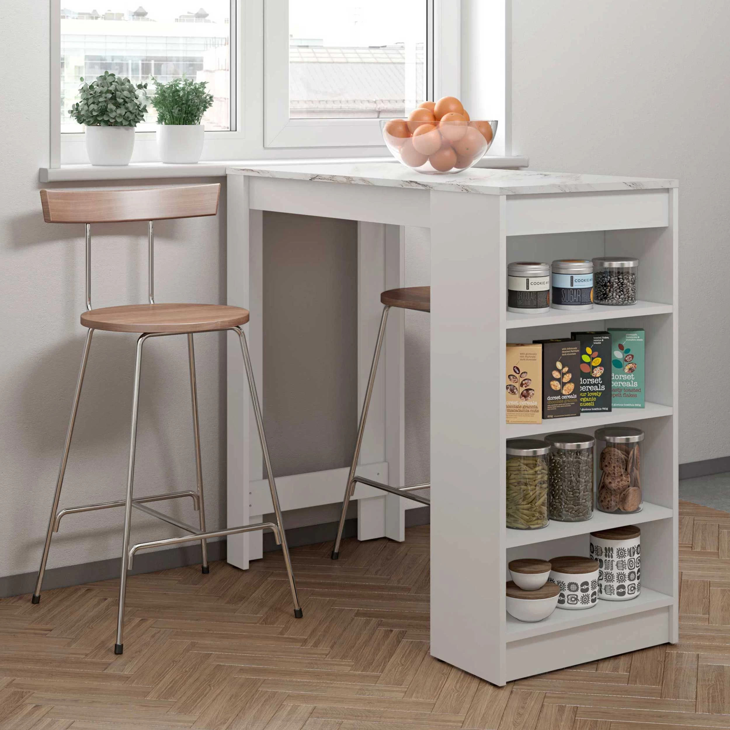 Bartafel Aravis 115x50 Met Opbergruimte - Wit/marmer