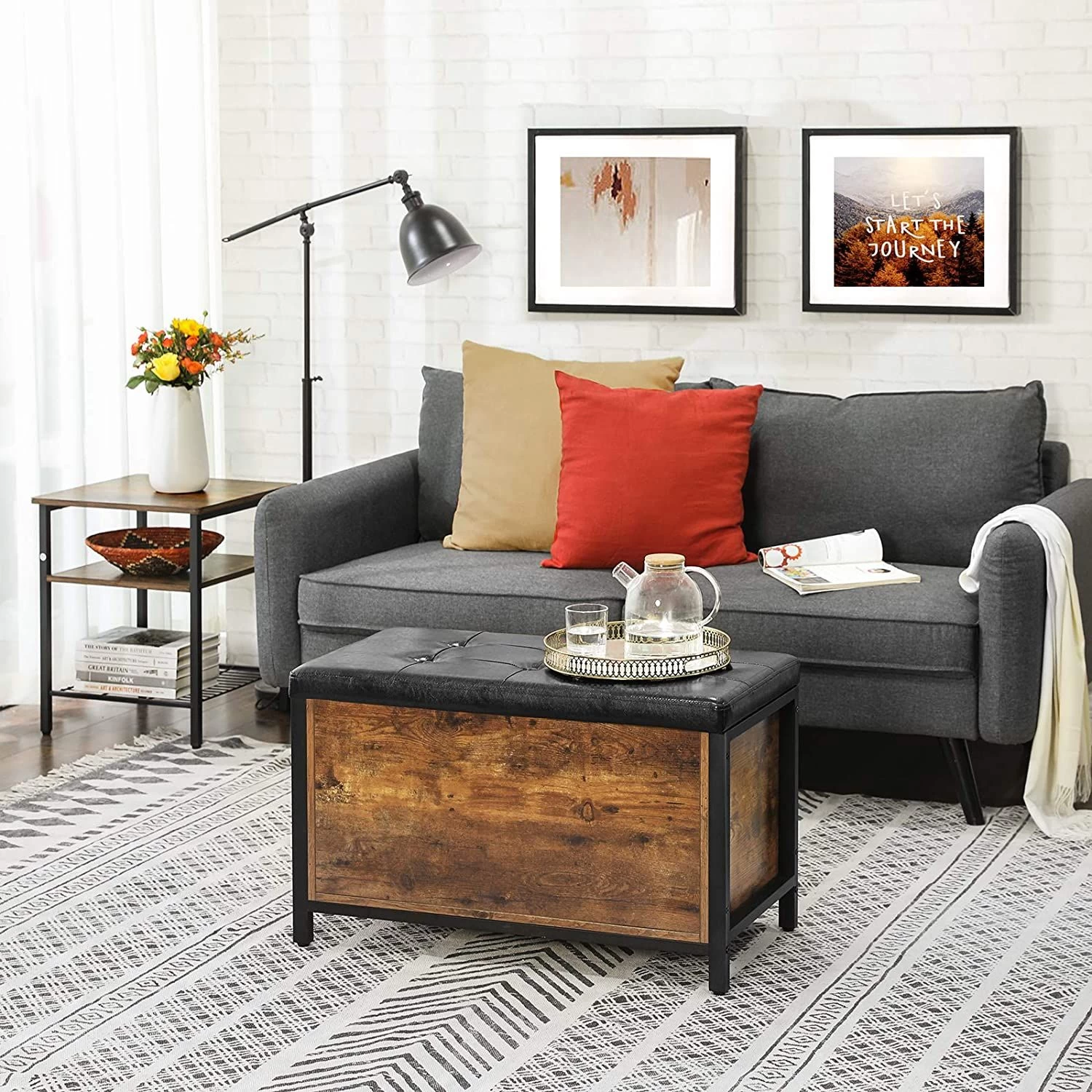 Koffer Nelis Met Gestoffeerde Zitting - Rustiek Bruin/zwart - Afbeelding 8