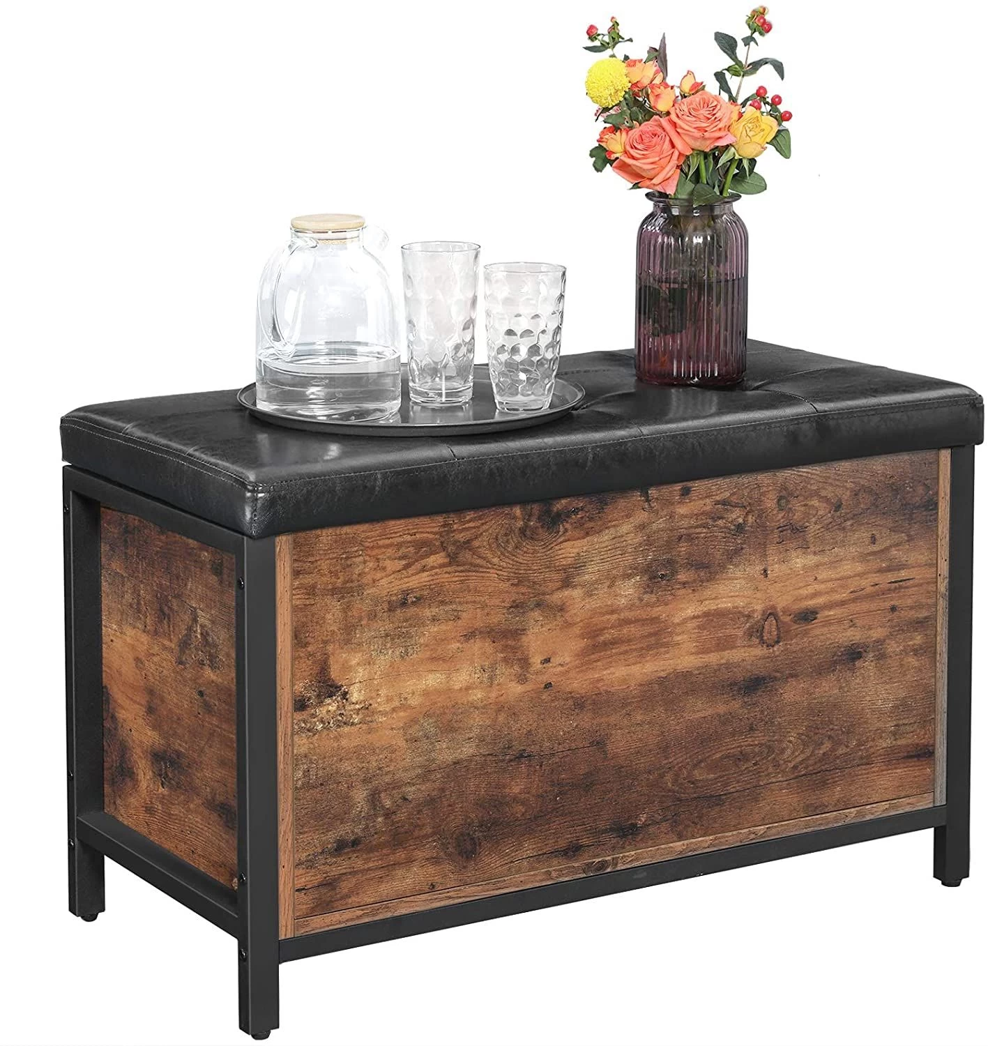 Koffer Nelis Met Gestoffeerde Zitting - Rustiek Bruin/zwart - Afbeelding 10