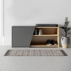 Modern Schoenenkastje | 100% Melamine | Eiken Antraciet | Wandmontage