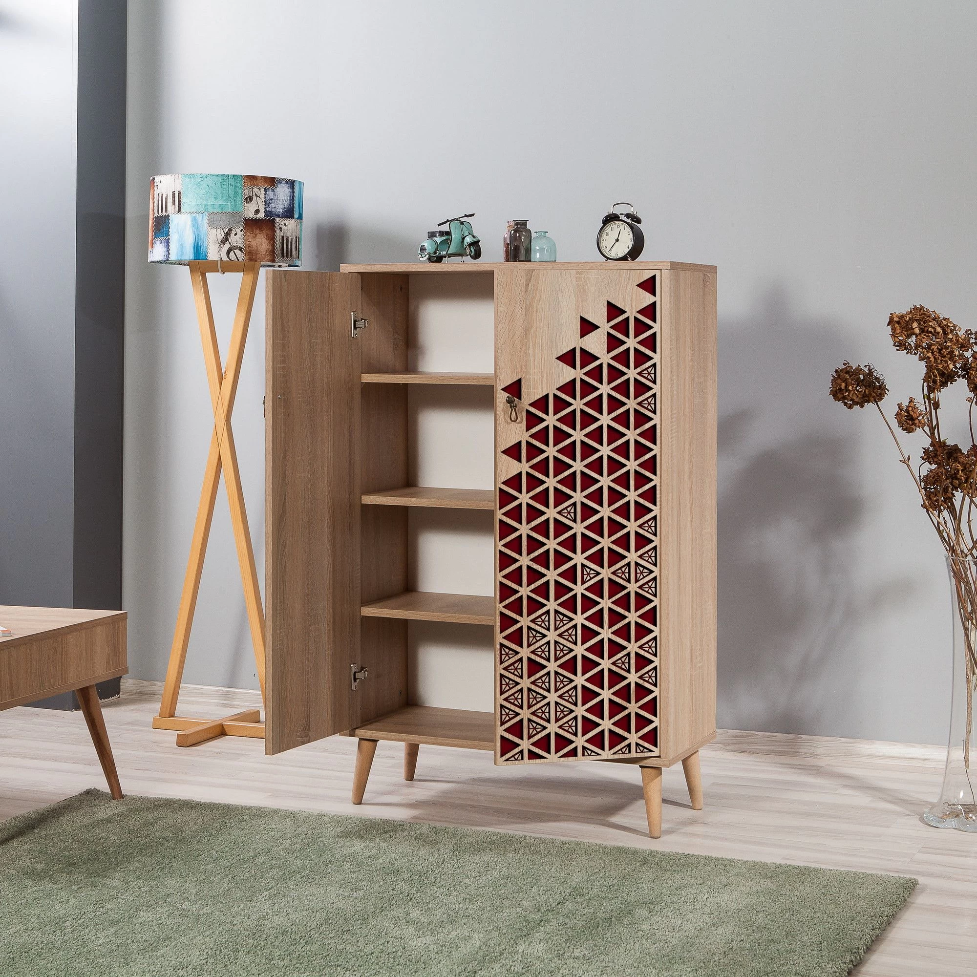 Multifunctionele Kast Vella | 100% Melamine | 18 Mm Dik | Poten Van Haagbeuk | Metalen En Touwgrepen | Sonoma Eik - Afbeelding 8