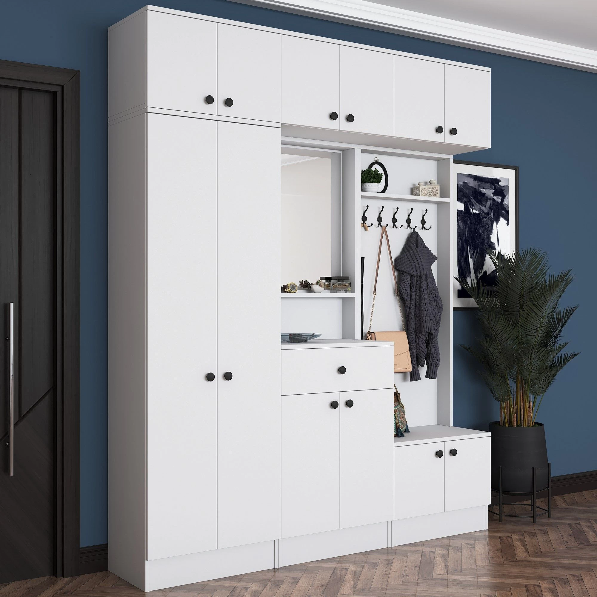 Halstandaard Locelso | 179 X 37 X 226 Cm | 100% Melaminegecoat Spaanplaat | Elegant Wit - Afbeelding 8