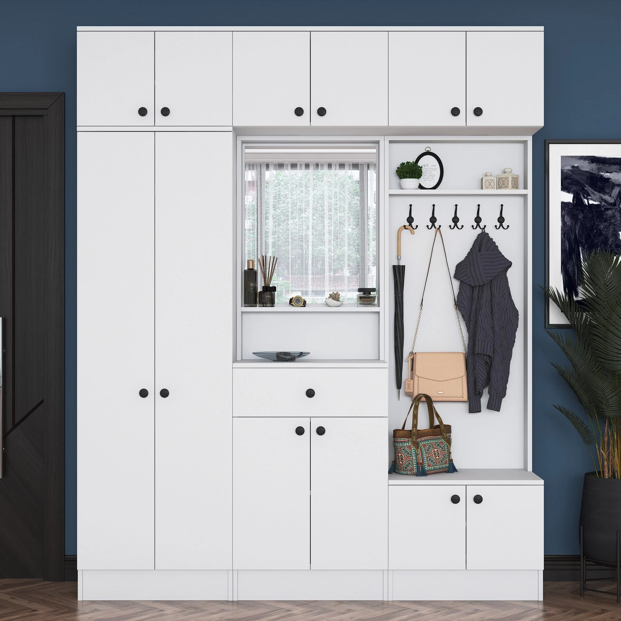 Halstandaard Locelso | 179 X 37 X 226 Cm | 100% Melaminegecoat Spaanplaat | Elegant Wit - Afbeelding 7