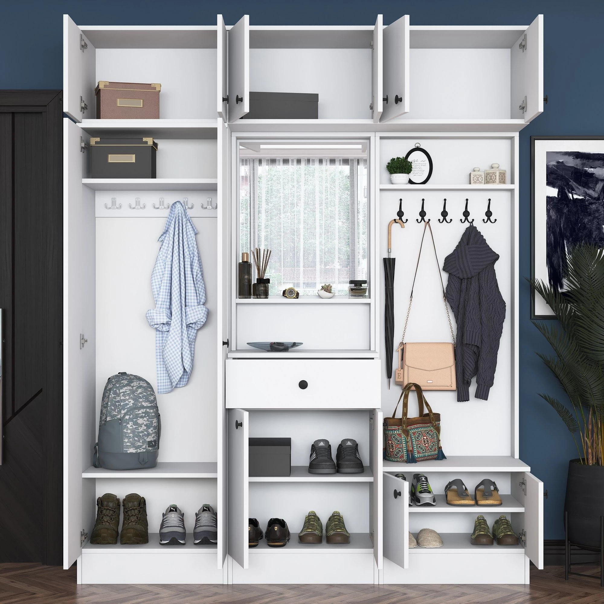 Halstandaard Locelso | 179 X 37 X 226 Cm | 100% Melaminegecoat Spaanplaat | Elegant Wit - Afbeelding 6