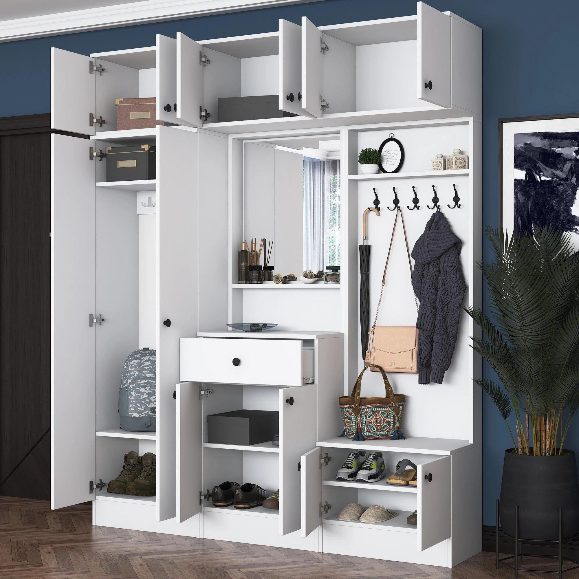 Halstandaard Locelso | 179 X 37 X 226 Cm | 100% Melaminegecoat Spaanplaat | Elegant Wit - Afbeelding 4