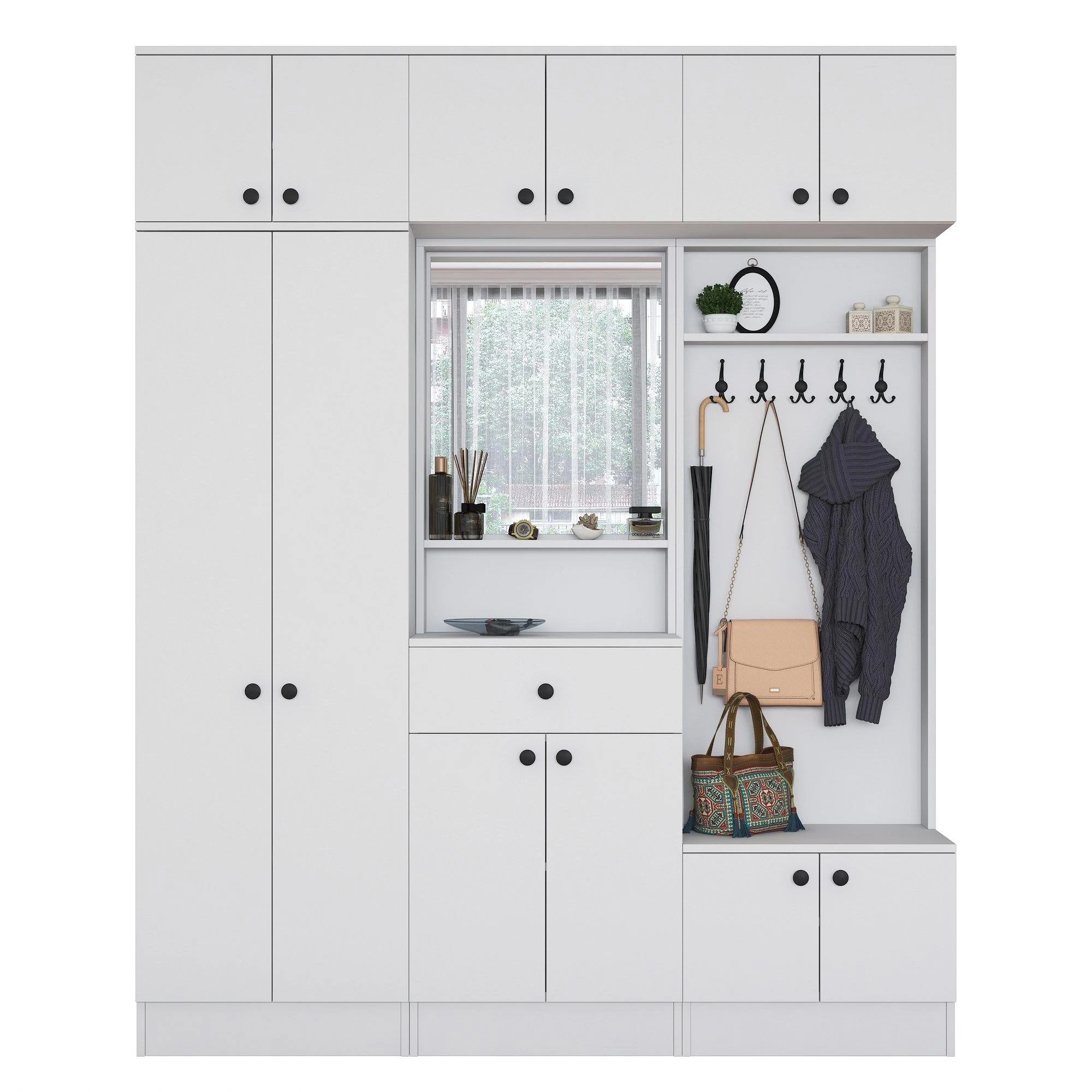 Halstandaard Locelso | 179 X 37 X 226 Cm | 100% Melaminegecoat Spaanplaat | Elegant Wit - Afbeelding 9