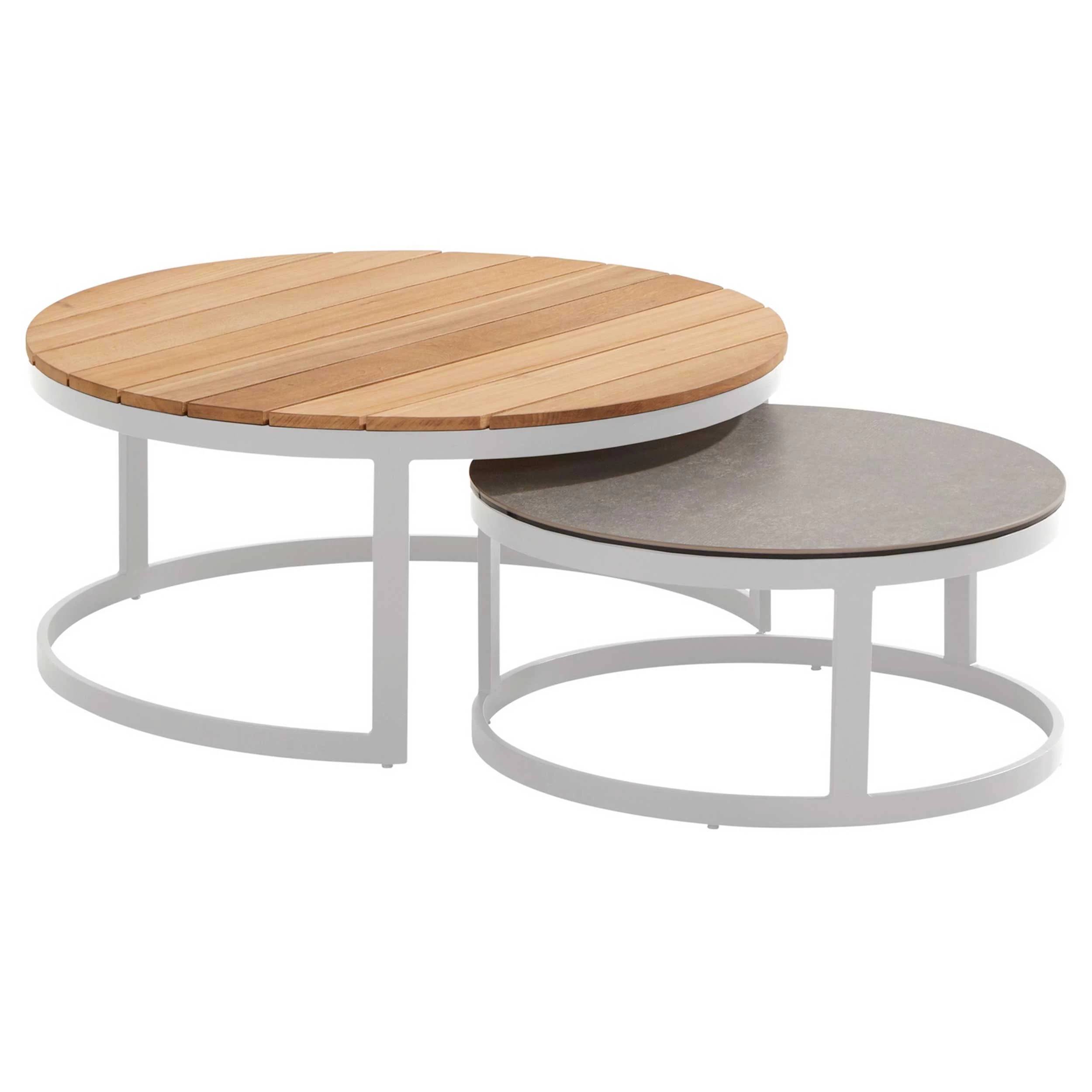 Salontafels Set Van 2 Stuart Aluminium, Teak En Keramiek - Naturel/wit/antraciet