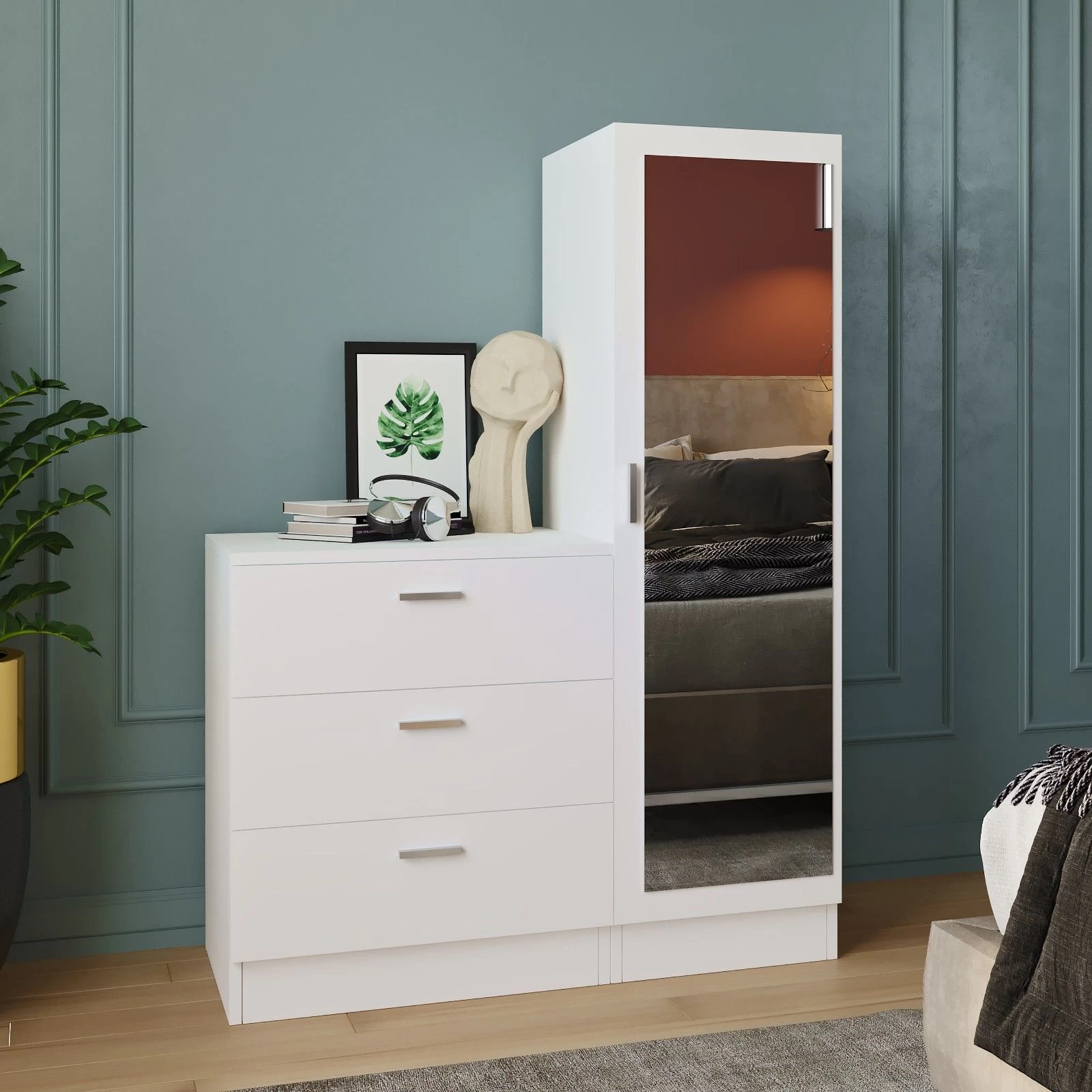 Locelso Multifunctionele Kast | Melamine Coating | 3 Laden | Wit - Afbeelding 6