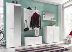 Garderobeset Amanda | Paneel, Spiegel, Opberg-, Schoenen- En Kolomkast | High Glossy White