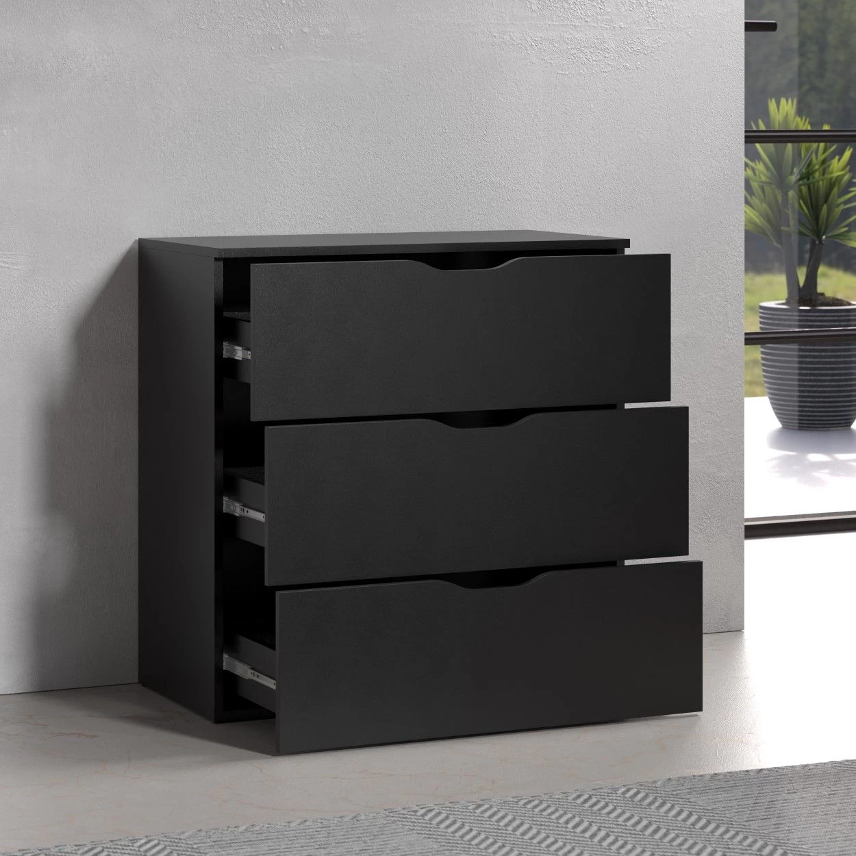 Ladekast Basix | 78 X 40 X 80 Cm | Zwart Melaminegecoat | Multifunctioneel - Afbeelding 6