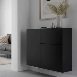 FMD Commode Damien 90cm Met 2 Deuren & 1 Lade - Zwart