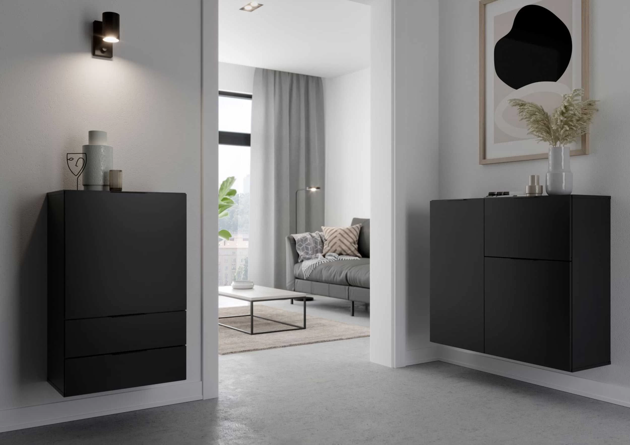 FMD Commode Damien 50cm Met Deur & 2 Lades - Zwart - Afbeelding 8