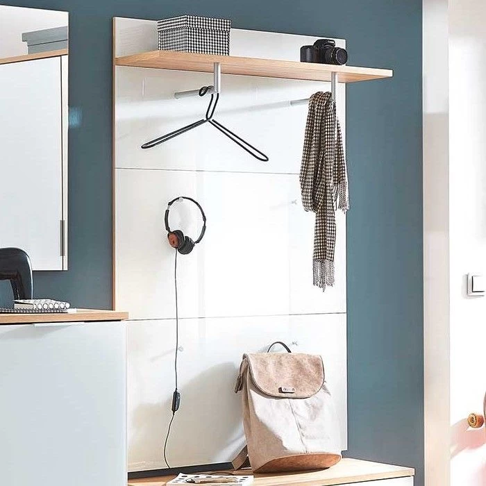 Kapstokpaneel Tille H144 X B89cm - Wit/eik