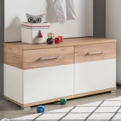 Schoenenkast Stoffel 96cm Met 2 Deuren - Wit/eik