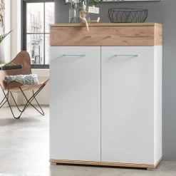 Schoenenkast Stoffel 89cm Met 2 Deuren & 1 Lade - Wit/eik