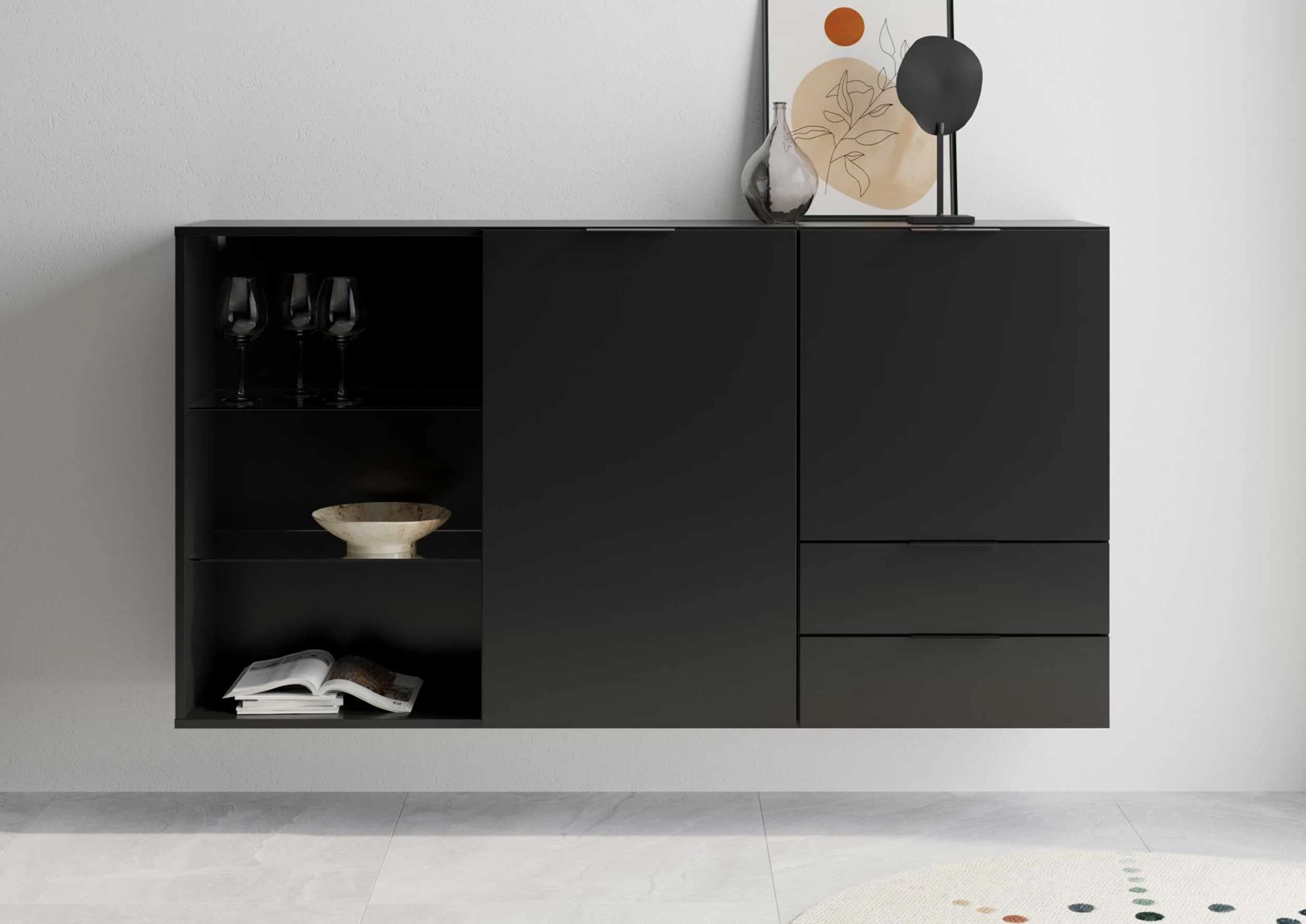 FMD Commode Damien 50cm Met Deur & 2 Lades - Zwart - Afbeelding 2