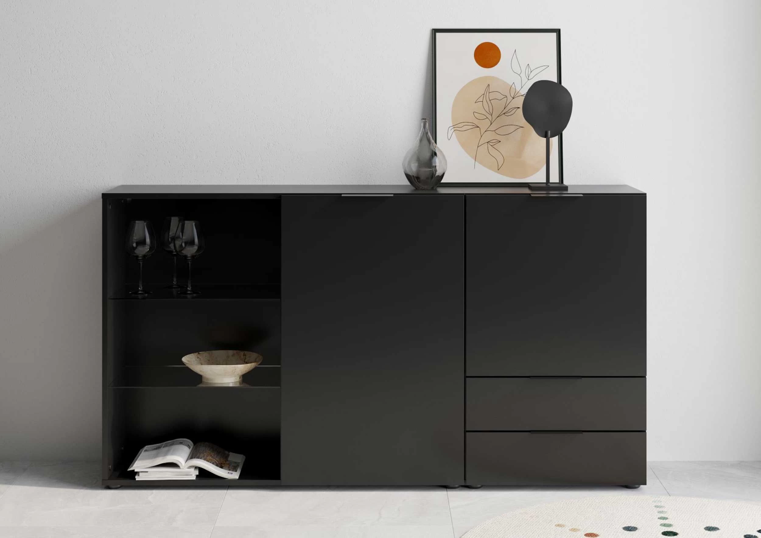 FMD Commode Damien 50cm Met Deur & 2 Lades - Zwart - Afbeelding 5