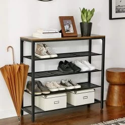 Schoenenrek Brad 4 Legplanken - Rustiek Bruin/zwart