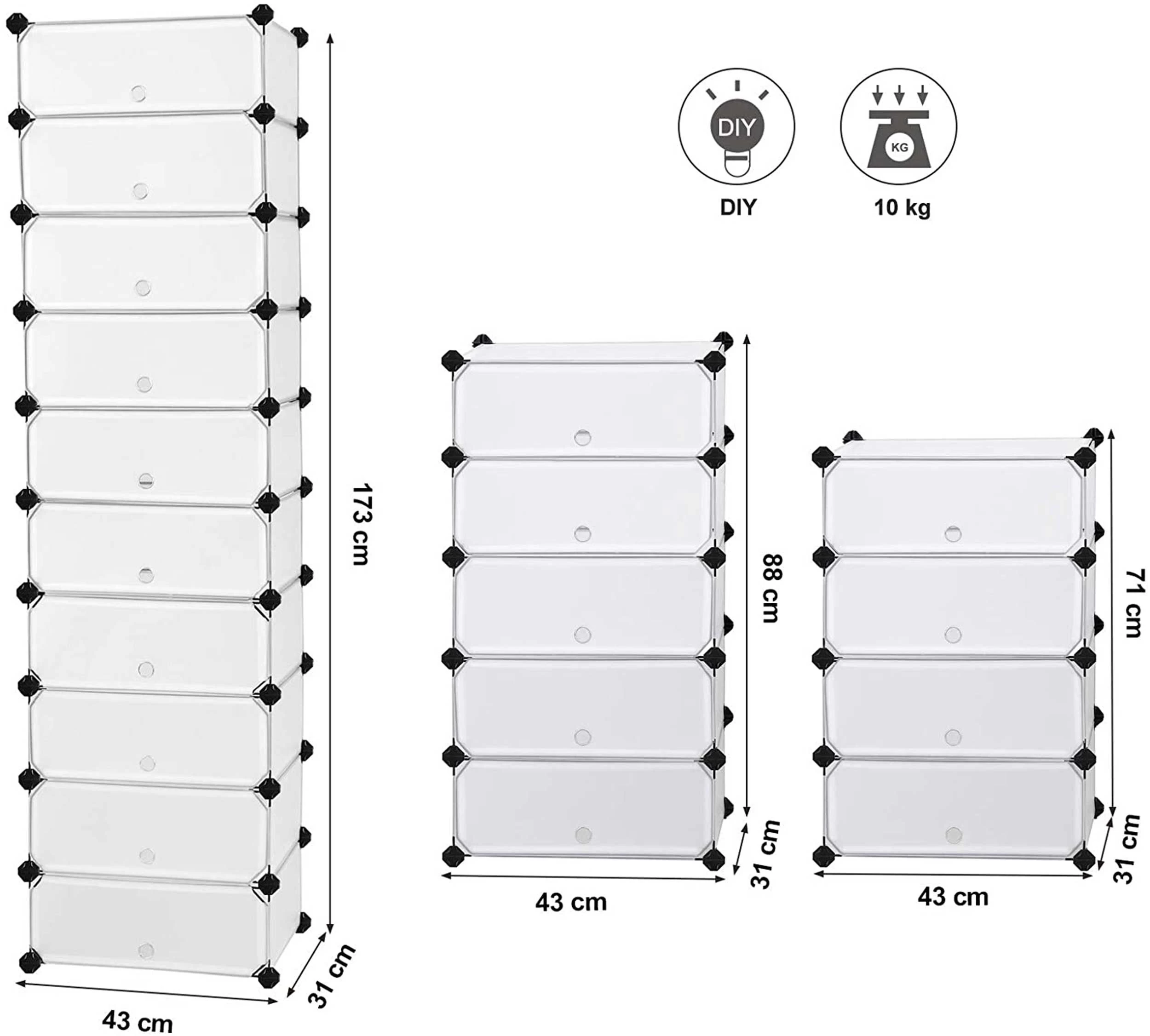 Songmics 10 Gleuf Modulaire DIY Plastic Shoe Rack, In Elkaar Grijpende Witte Opslag Plank Eenheid - Afbeelding 5