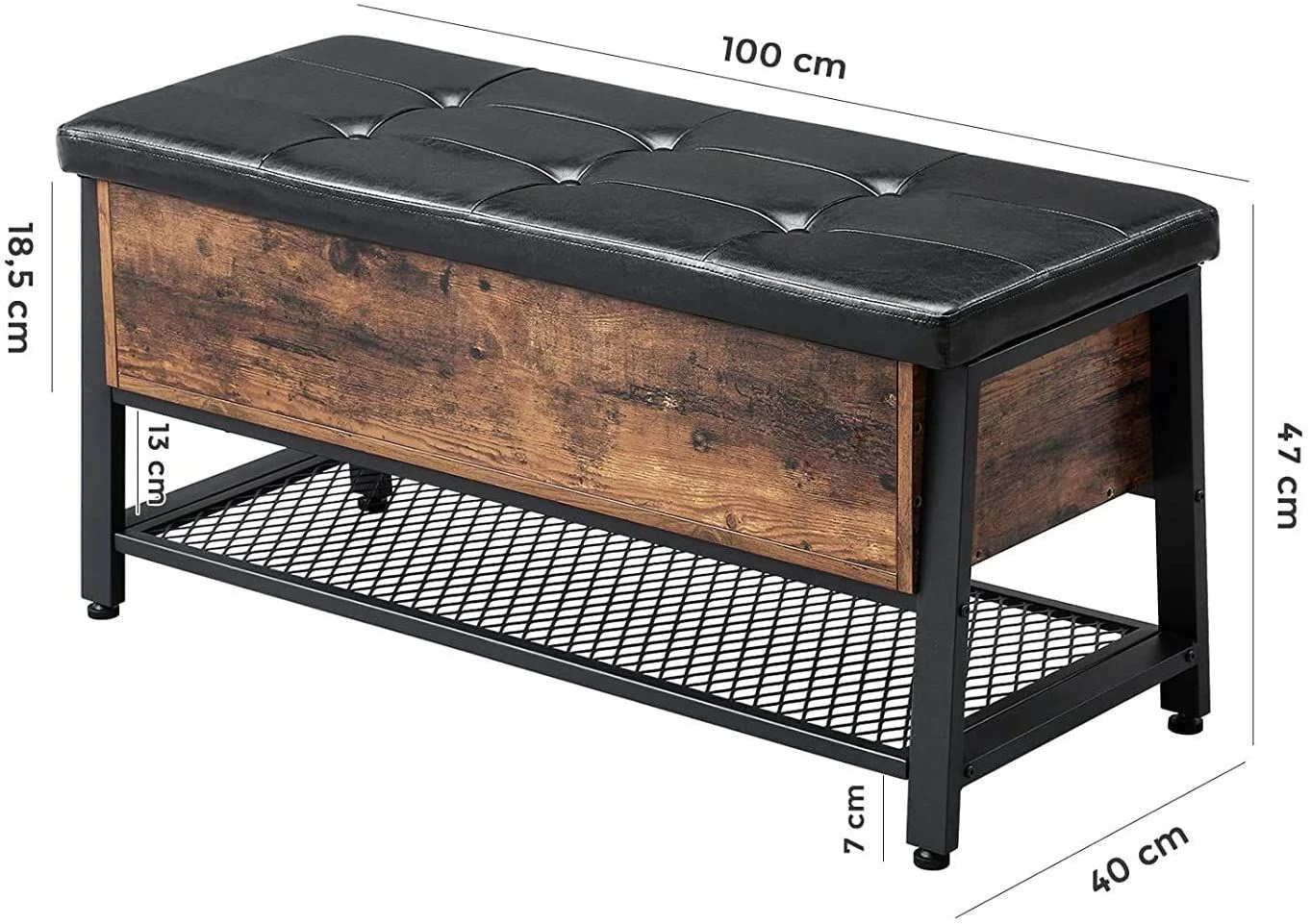 Schoenenbank Bill Met Gestoffeerde Zitting - Rustiek Bruin/zwart - Afbeelding 3