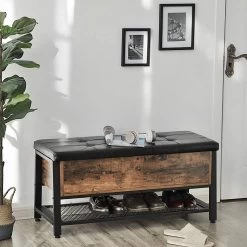 Schoenenbank Bill Met Gestoffeerde Zitting - Rustiek Bruin/zwart