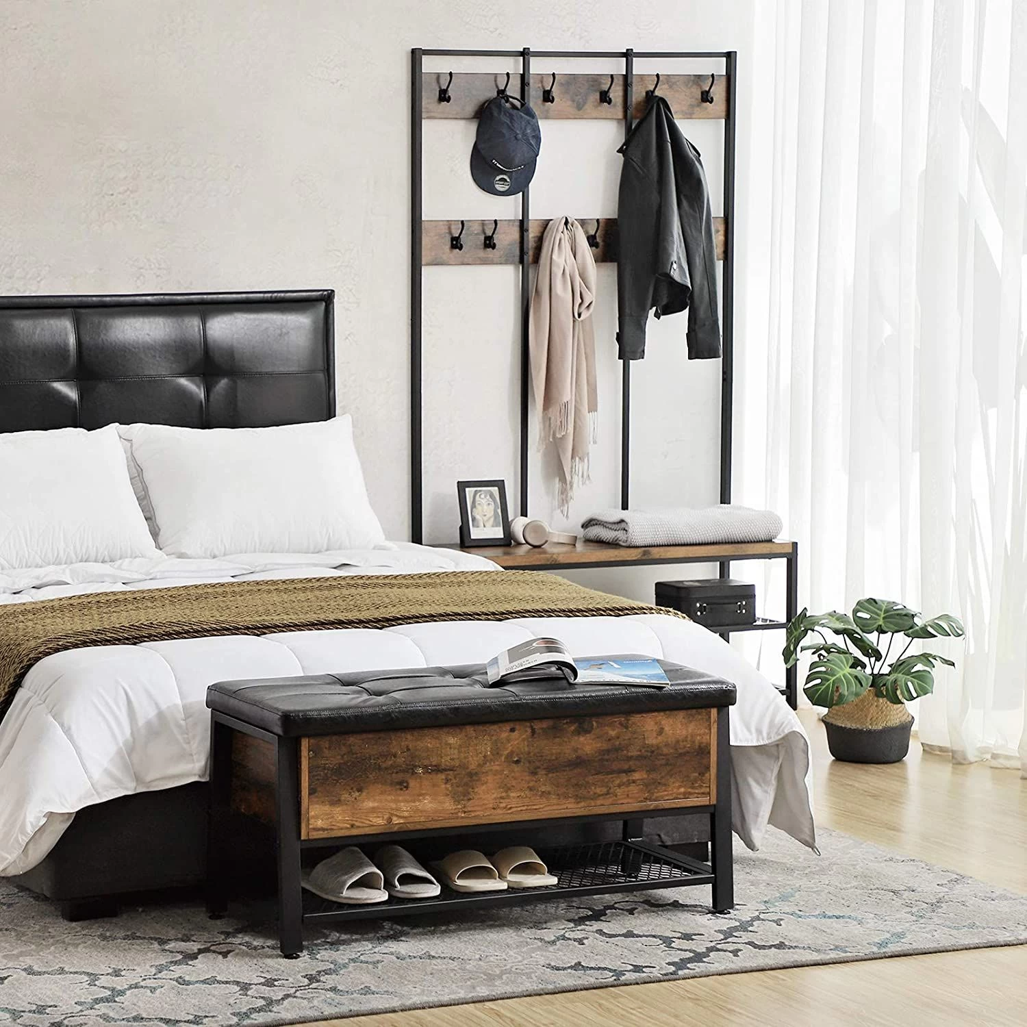 Schoenenbank Bill Met Gestoffeerde Zitting - Rustiek Bruin/zwart - Afbeelding 6