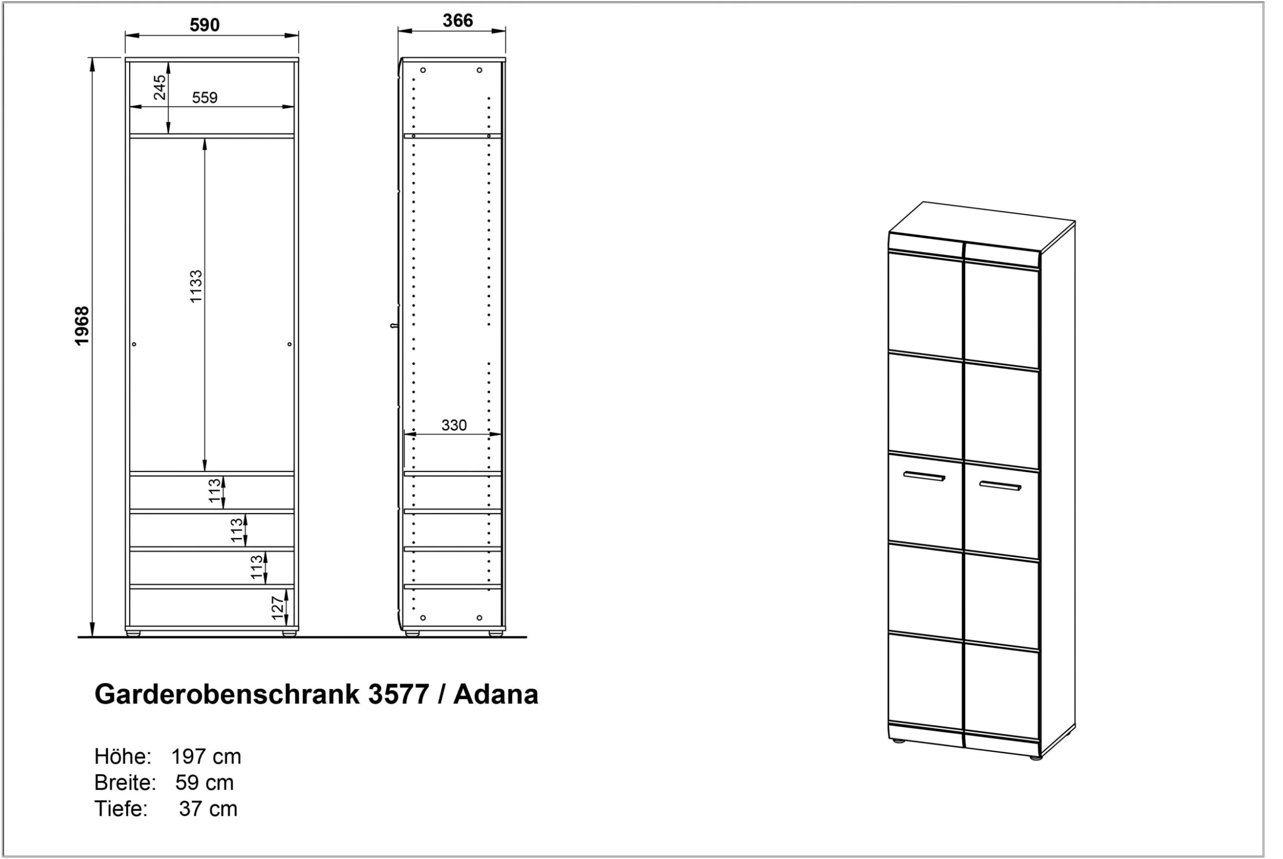 Garderobe Allan 59cm Met 2 Deuren - Wit - Afbeelding 6