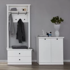 Garderobeset Brandson Baxter | Bank, Paneel En Bijzetkast | Wit