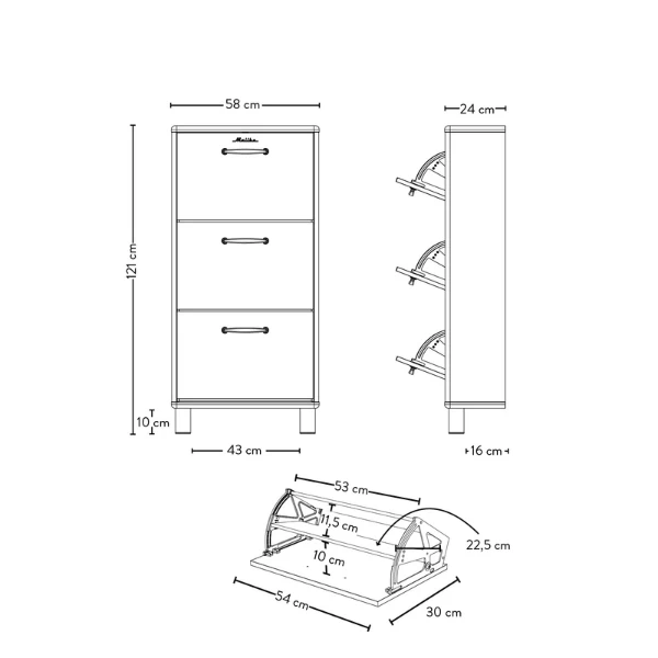 Schoenenkast Malibu 121,5 Cm 3 Vakken - Geel - Afbeelding 2