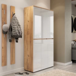 Opbergkast Imre Met 6 Deuren - Hoogglans Wit/eik