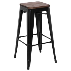 Set Van 4 Barstoelen Olly Industrieel - Zwart